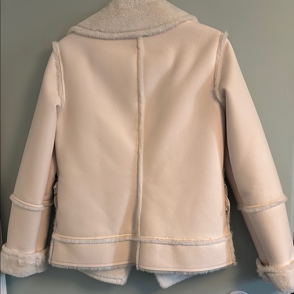 Guess Cream Teddy Jacket Plush Oversized Moto Style - Picture 3 of 5